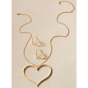 Gold Heart Necklace and Earring‎ Set